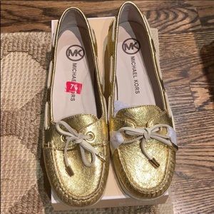 MIchael Kors Gold Crinkled Leather Loafers